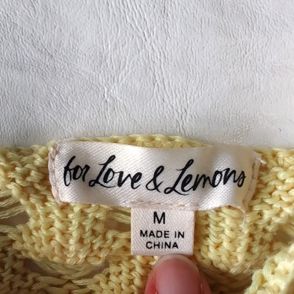 For Love & Lemons Yellow Crochet Knit Bra Top Women's Size Medium